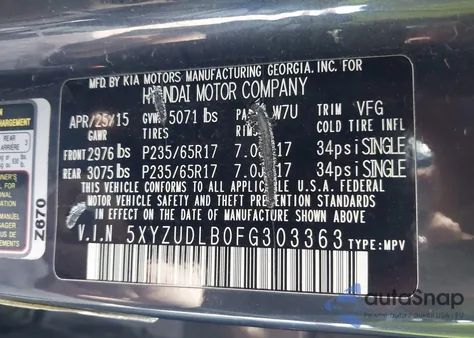 2015 Hyundai Santa Fe Sport 2.4L from USA, damaged, VIN 5XYZUDLB0FG303363